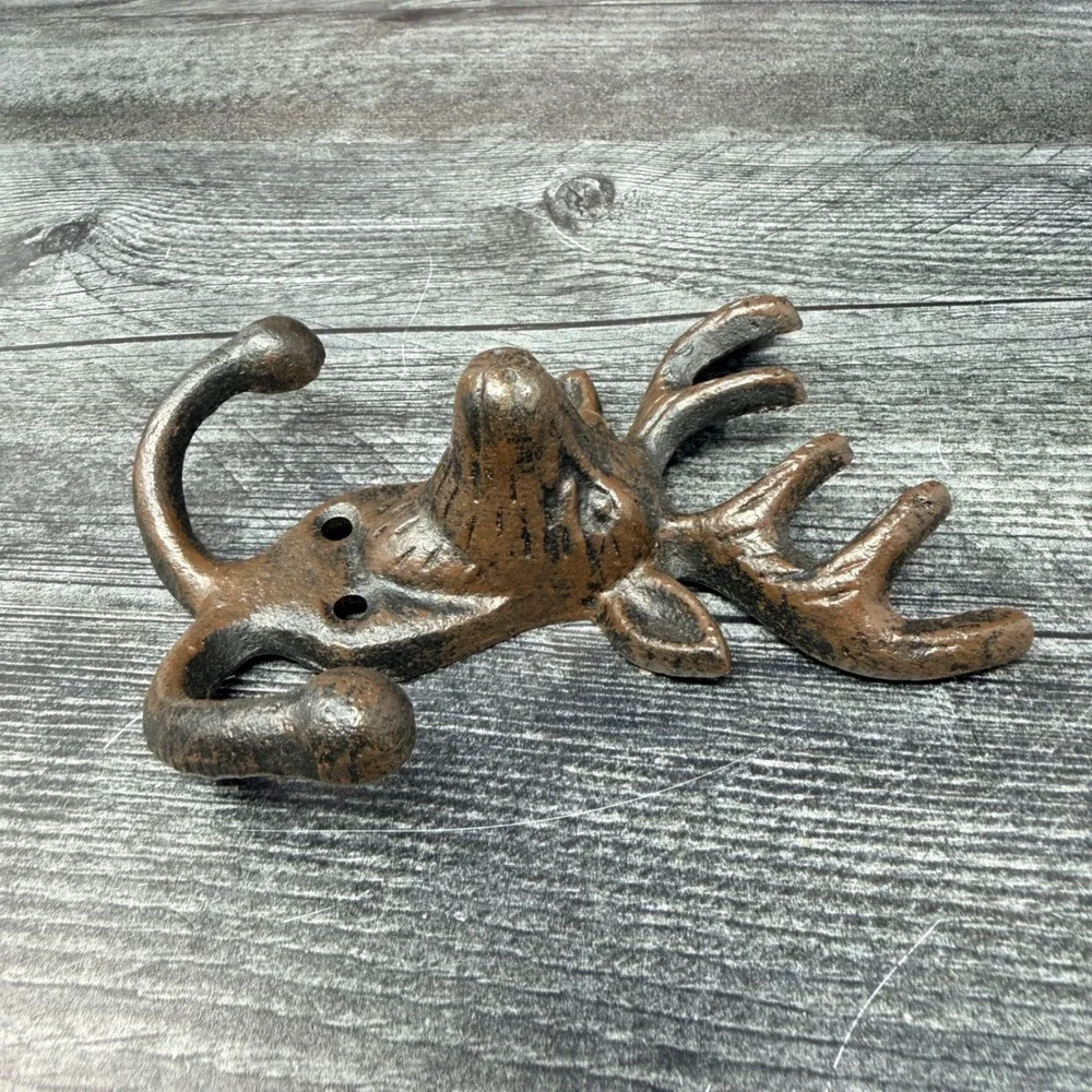 Cast‎ Iron Stag Deer Head Double Wall Hook Rustic Cabin Lodge Decor Farmhouse